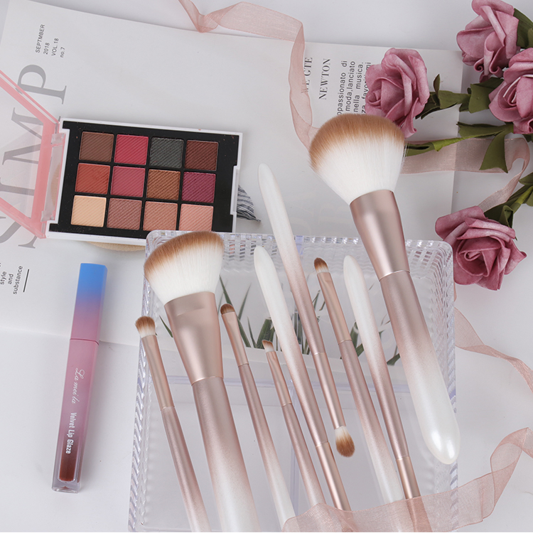 Light Pink Color Professional 9PCS Makeup Brushes Set Private Label Foundation Set