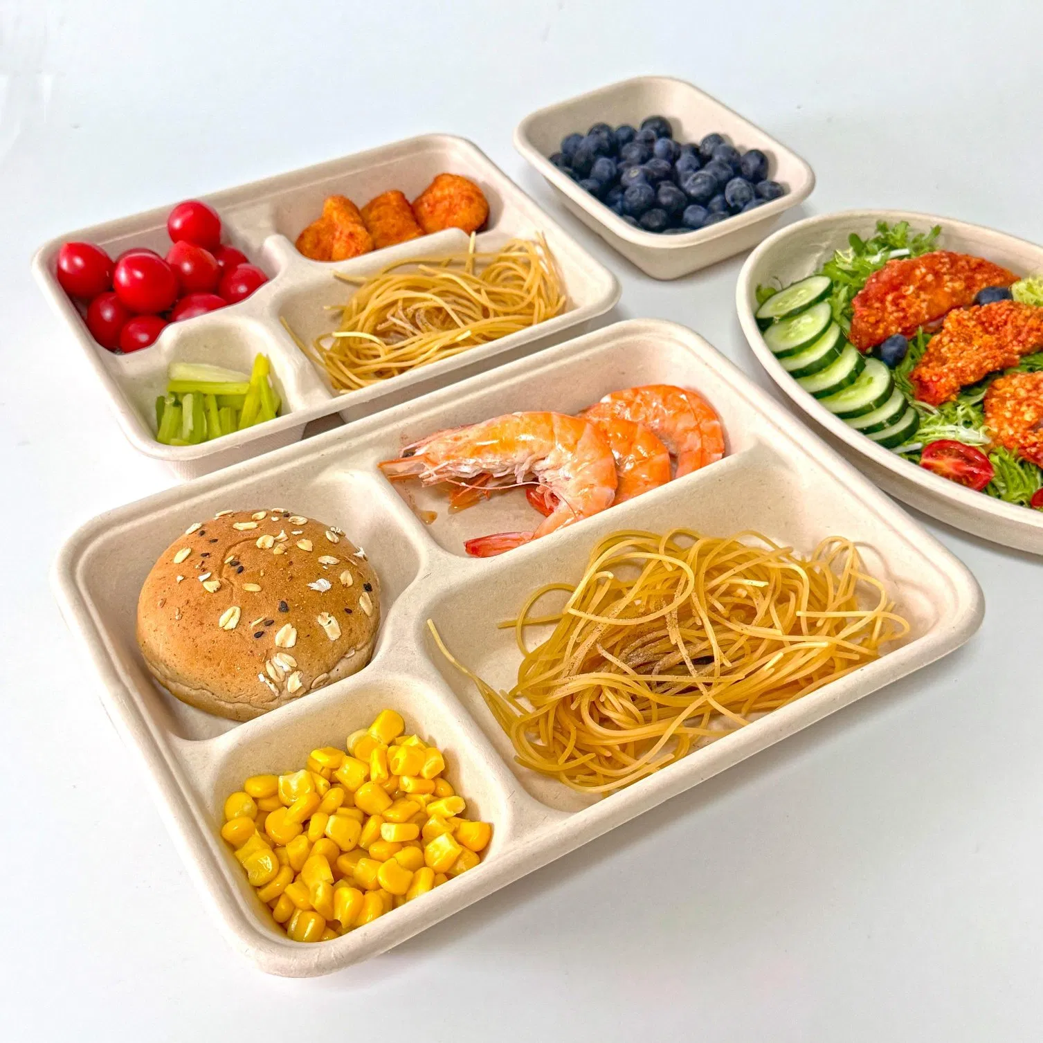 Biodegradable Sectioned Tray for Delivery Food with Reinforced Edges