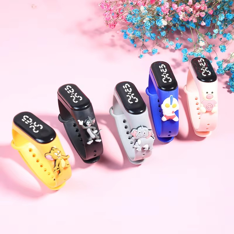 2026 Custom Logo Cartoon Touch Watch Animal Shape Silicone Retro Wrap Bracelet Kids Waterproof Digital LED Watch