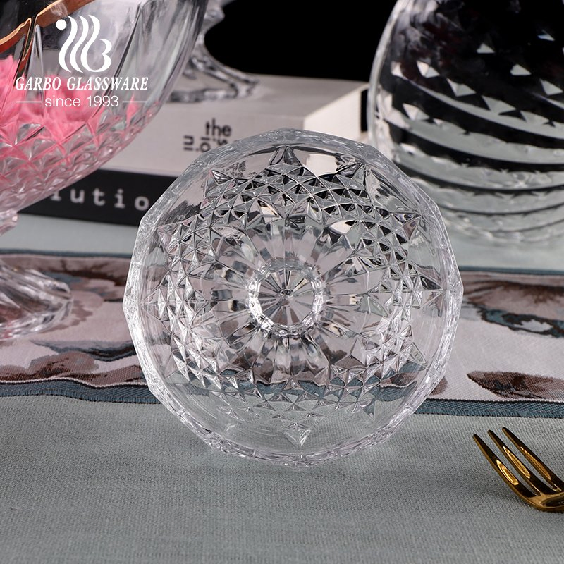 High Quality Engraved Pattern Glass Salad Bowl Set Ice Cream Glass Cups Diamond Design Big Glass Dessert Bowl 1 Big Size 6 Small Size Glass Bowl