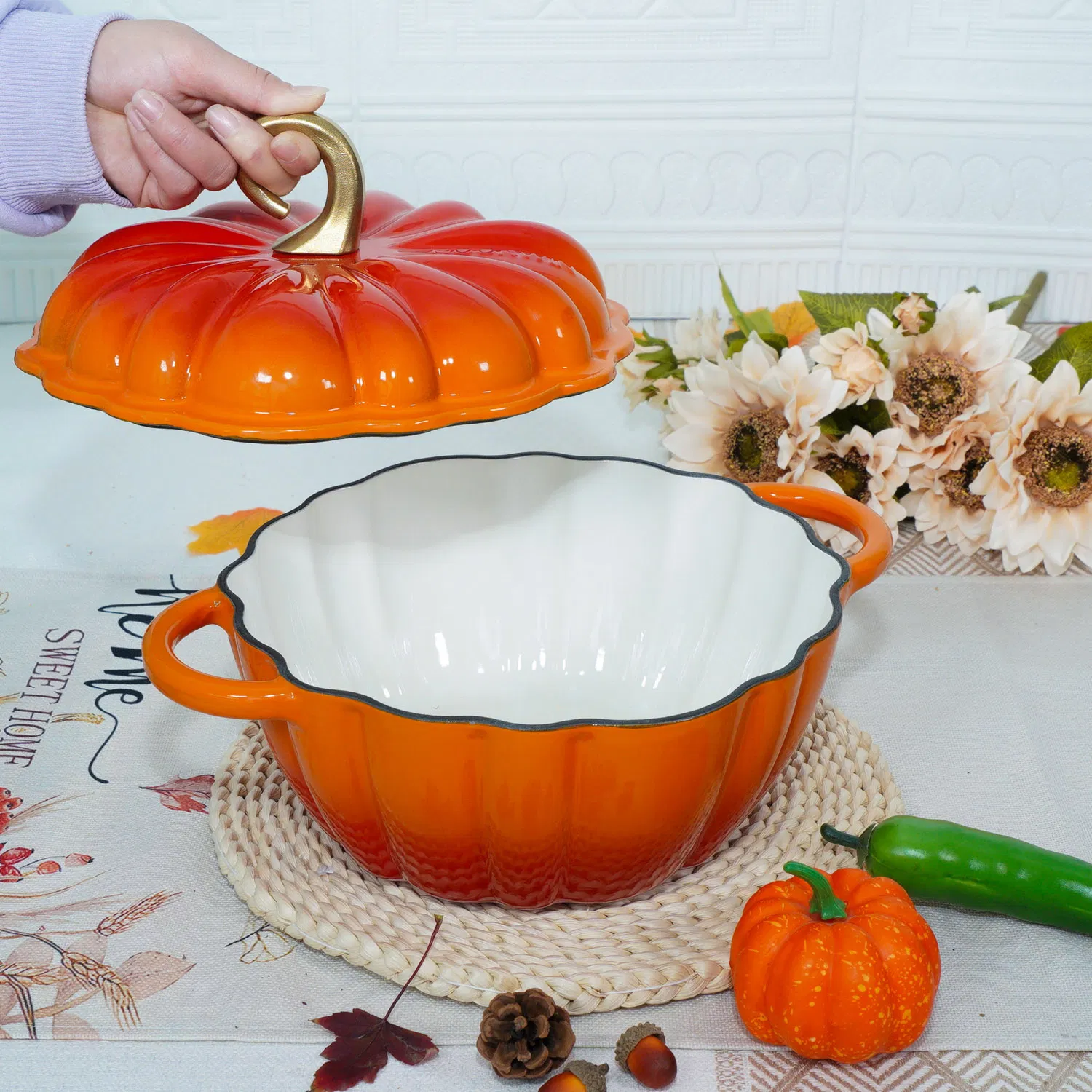 Wholesale Non-Stick Enameled Cast Iron Pumpkin Casserole