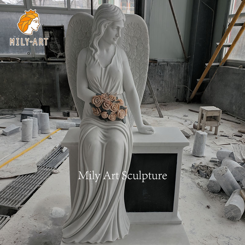 Custom Sitting Angel White Marble Tombstone Cemetery Headstones