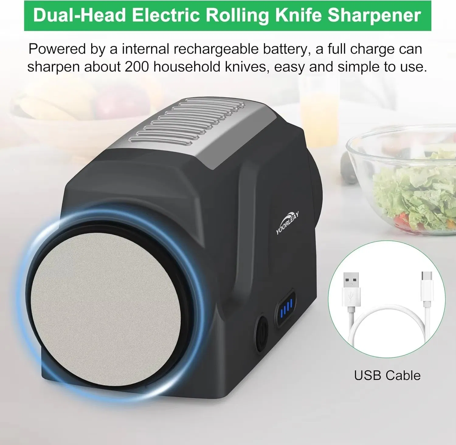 High-Efficiency Automatic Household Electric Rolling Knife Sharpener with Rechargeable Battery Multifunction Fast Sharpening Kitchen Knife Grinder