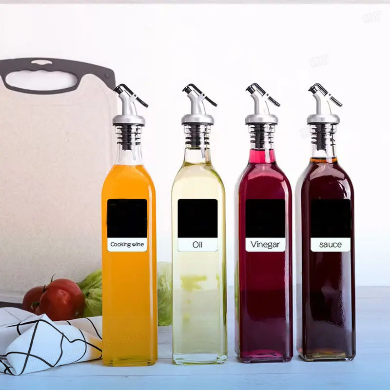 Wholesale Kitchen Cooking Olive Oil Dispenser Pour Fish Sauce Soy Vinegar Cruet Dressing Square Glass Bottles