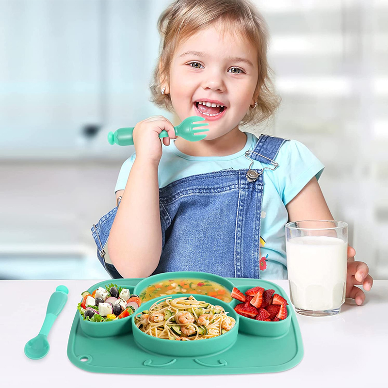Heat-Resisitant Dish Feeding Suction Bowl Silicone Divided Baby Dinner Plate