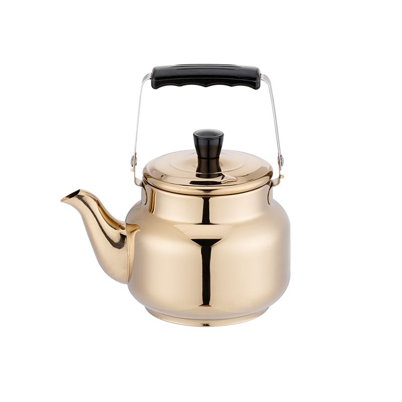 Elegant Stainless Steel Golden Kettle with Black Handle