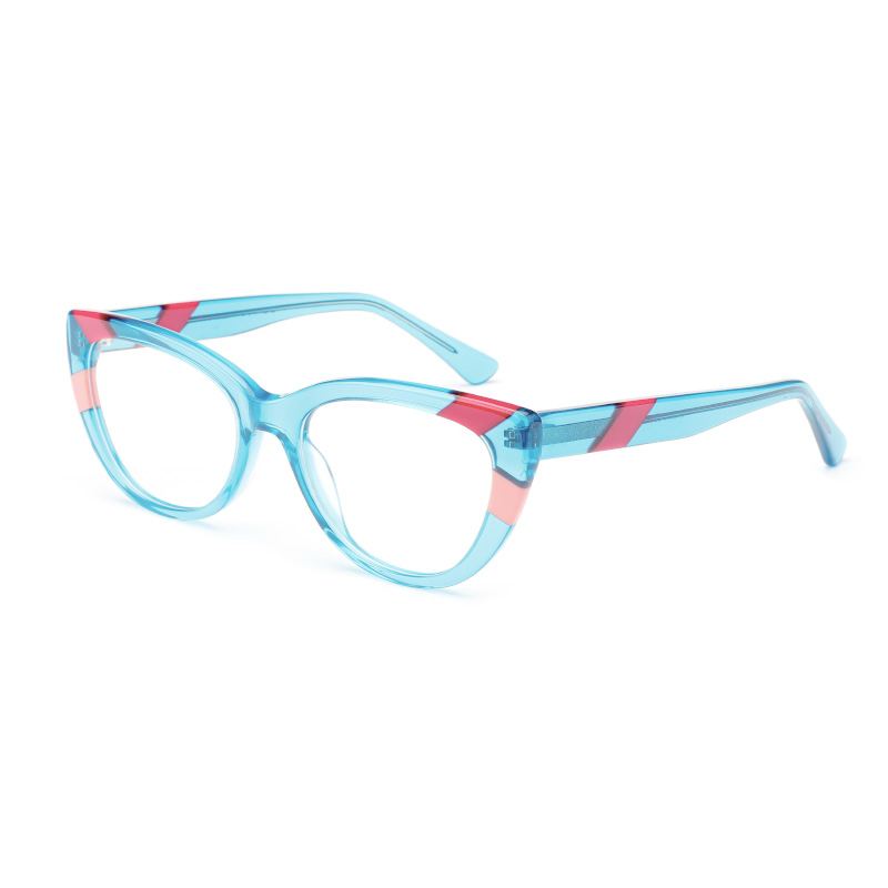 New Fashion Colorful Acetate Laminated Cat Eye Eyeglasses Frames for All Face Exotic Spectacle Eyewear with Hinge