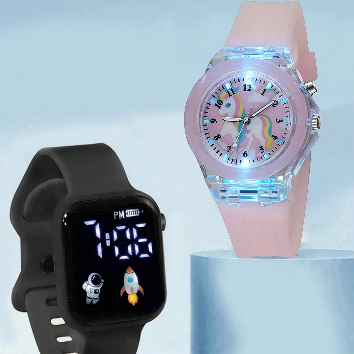 Two Colors Watch Set Light Pink Black Romantic Digital