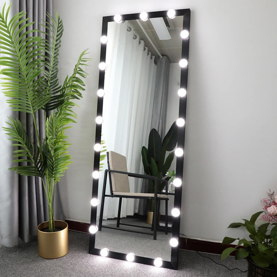 Full Length Vanity Mirror with LED Light Bulbs Bedroom Hotel Long Wall Mouted Full Body Mirror Large Floor Dressing Mirror