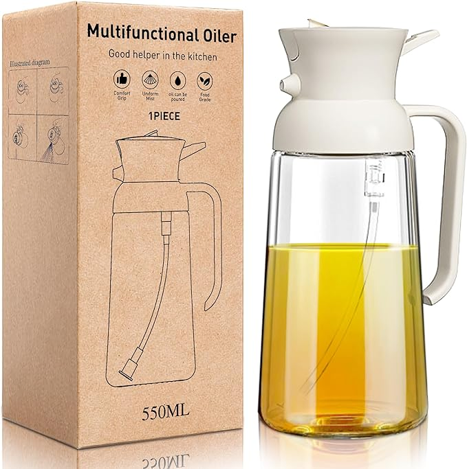 Ds-2670 Olive Oil Dispenser for Kitchen 2 in 1 Oil Sprayer for Cooking, 18oz/550ml Olive Oil Sprayer Bottle, Essential Kitchen Gadgets
