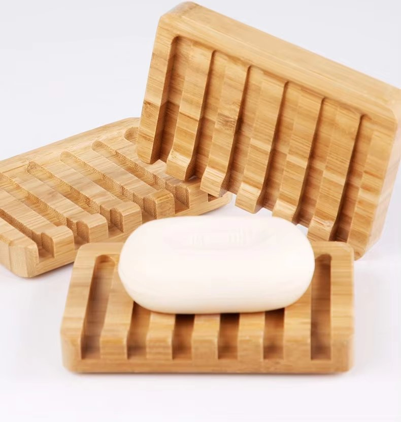 Self-Draining Waterfall Drain Bamboo Soap Dish Holder for Soap Saver