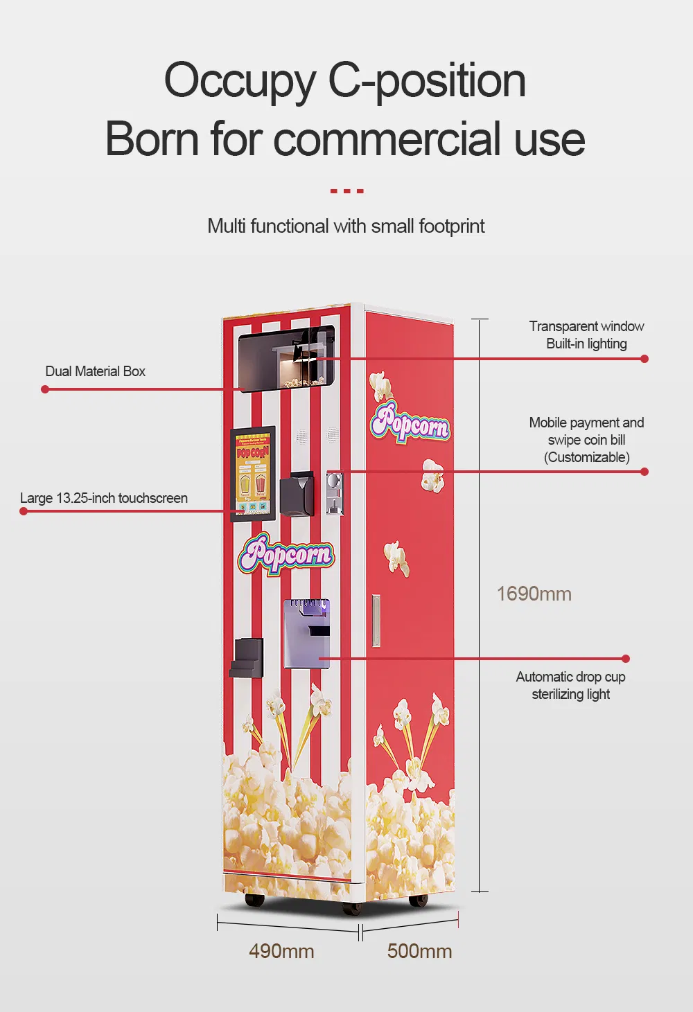 Snack Food Sweet Popcorn Machine Robot Intelligent Automatic Popcorn Vending Machine for Sale