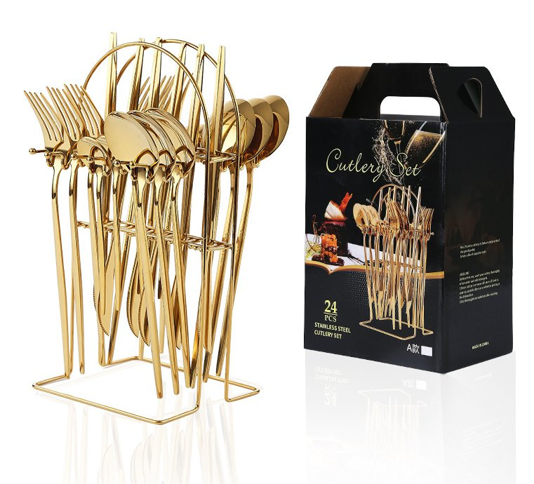 24 PCS Knife Spoon Fork Set Stainless Steel Flatware Cutlery Set