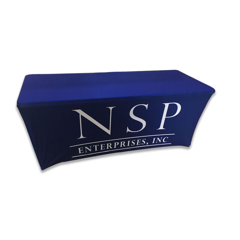 4FT 6FT 8FT Trade Show Table Cloth 100% Polyester Customized Logo Full Color Printed Event Promotion Fabric Stretch Tablecloth