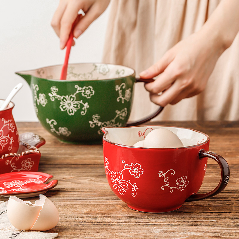 Household Kitchen Egg Beater Cup Printing Sakura Mixing Bowl Salad Bowl