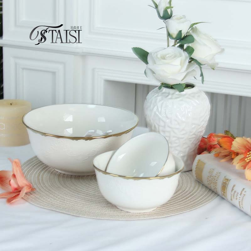 Ry008-Bowlr Housewarming Gift 4.5 5.5 Inch Round Breakfast Noodle Ramen Bowl 8 Inch Ceramic Salad Soup Bowl Set of 3 Size