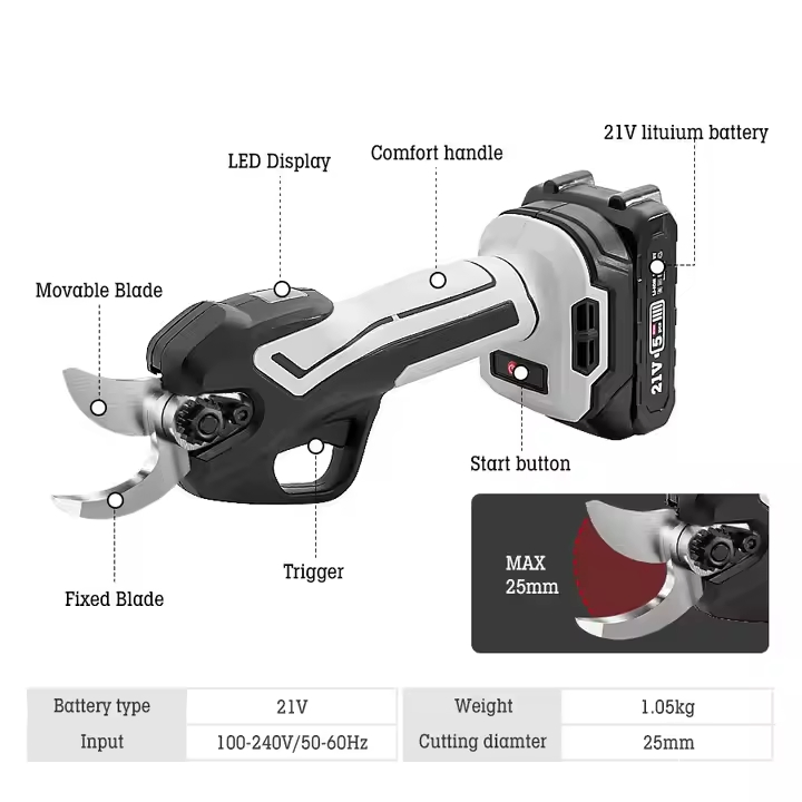 40mm Garden Tool Electric Branch Trimming Cutting Scissors Professional Telescopic Electric Pruner Cordless Pruning Shears