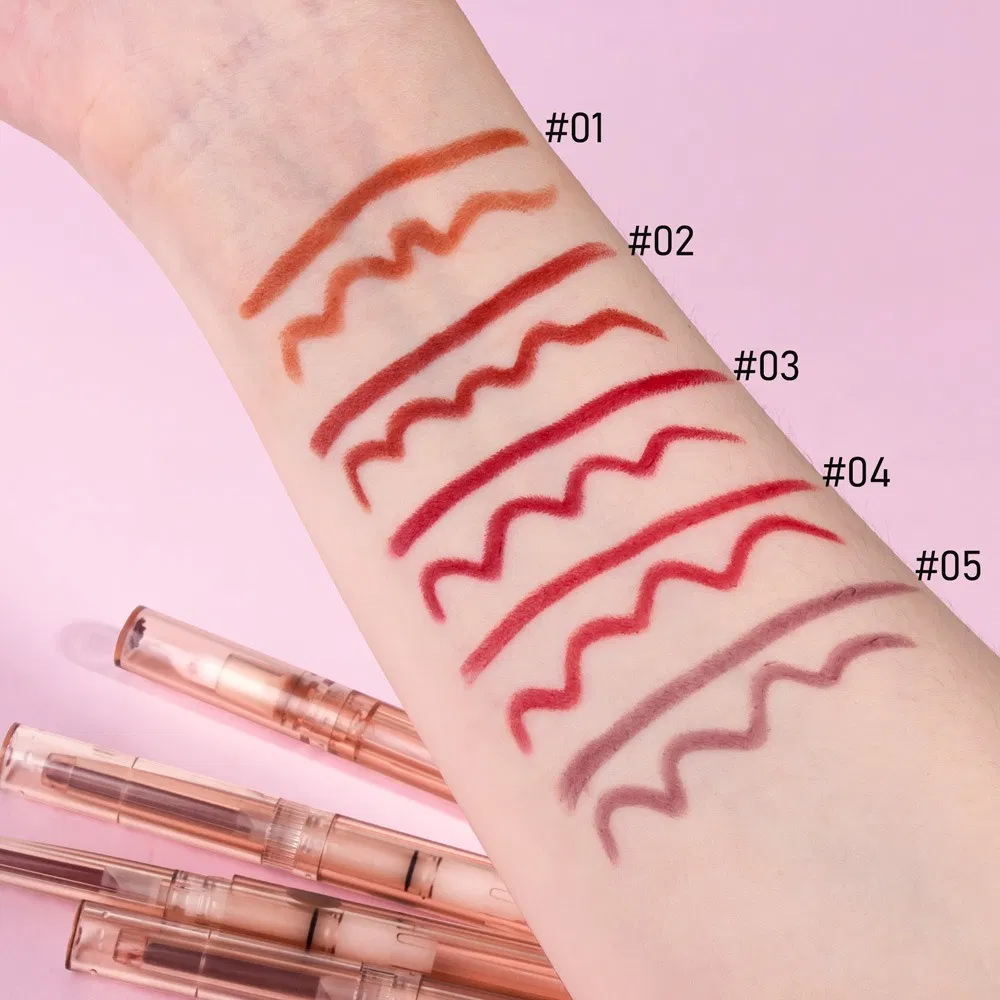 Double-Ended Rotating Lip Liner with Lip Brush Smooth Matte Velvet Lipstick Lipliner Pen
