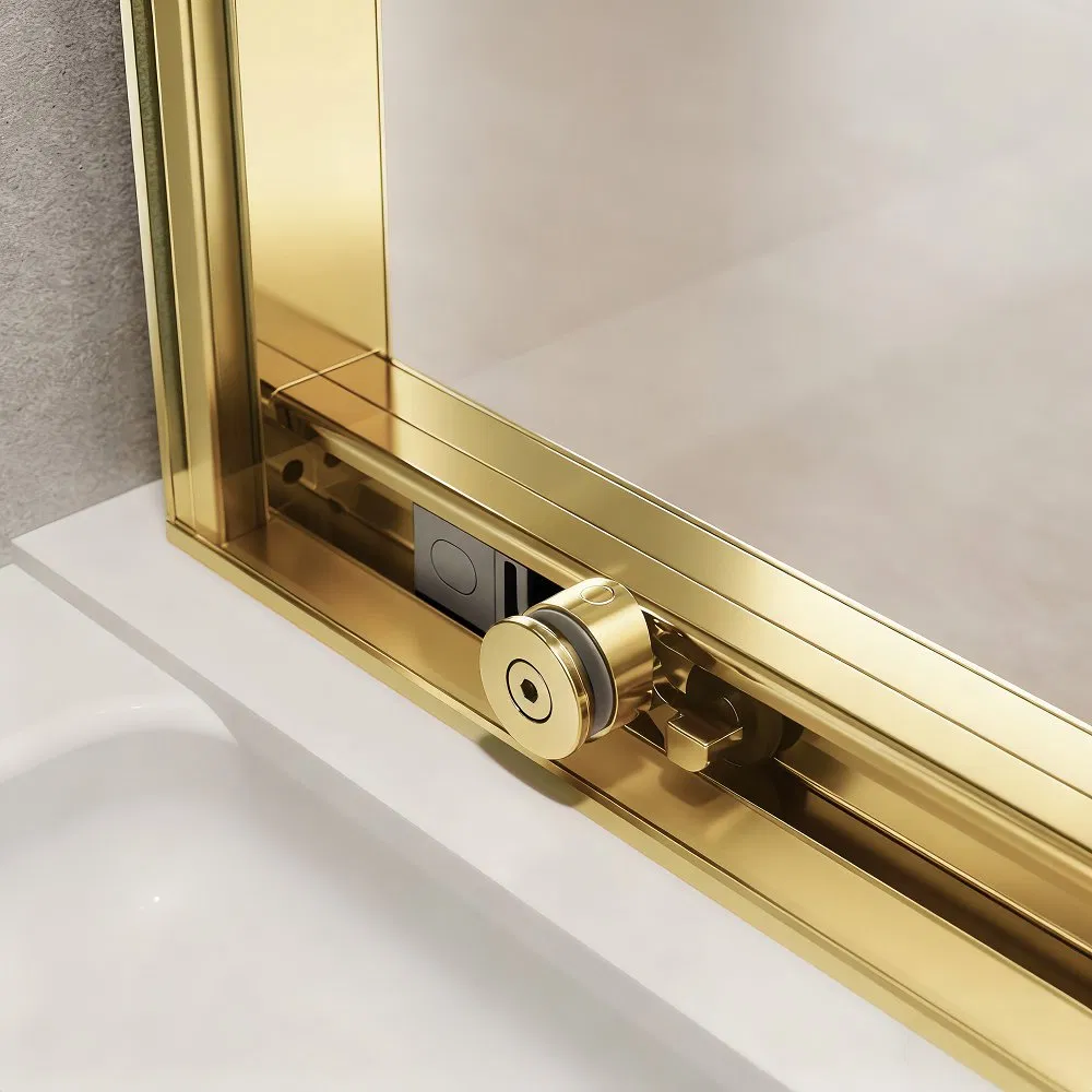 Luxury Satin Gold Aluminium Frame 6mm Tempered Glass Double Sliding Square Shower Room