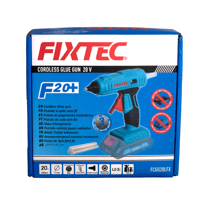 Fixtec Heavy Duty 20V Lithium Ion Battery Cordless Hot Glue Gun with 3PCS 11.5*150mm Glue Sticks