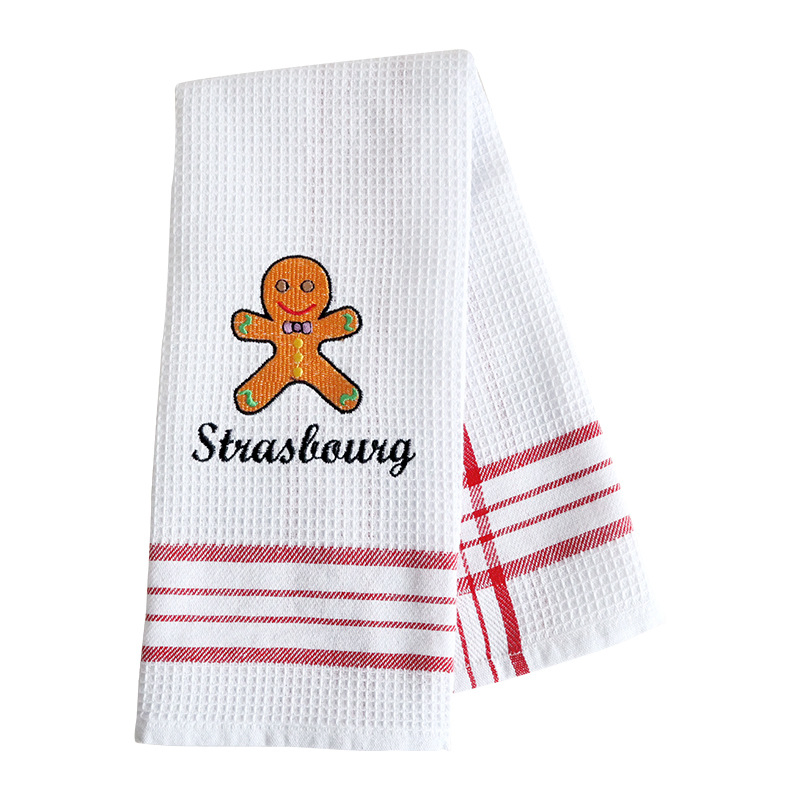 Christmas Personalised Logo Tea Towel Cartoon Gingerbread Pattern Waffle Hand Towel