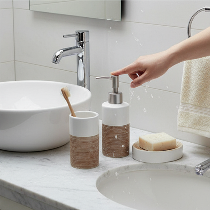 Elegant Ceramic Bathroom Set with Soap Dispenser, Toothbrush Holder
