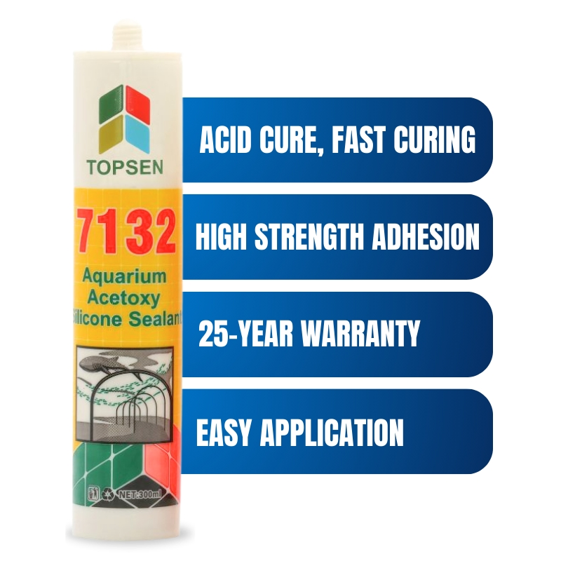 High Strength Acetic Silicone Adhesive for Glass, Aquarium and Construction Topsen 7132