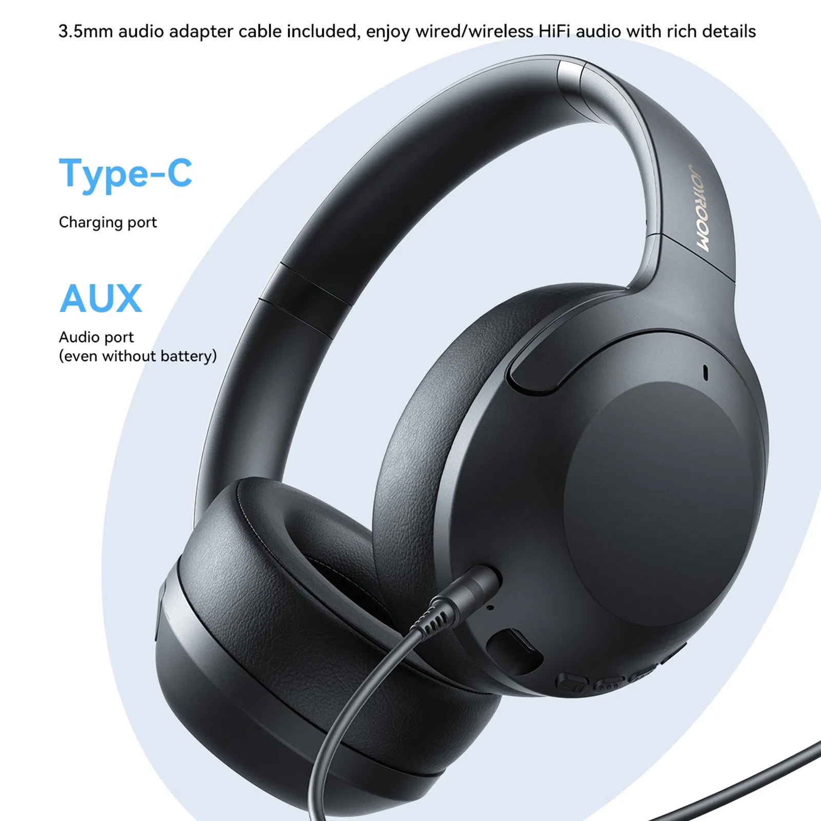 Joyroom Jr-Jh2 Over-Ear Headphones Wireless Bluetooth-Compatible 5.4 Anc Noise Canceling Headset - Black