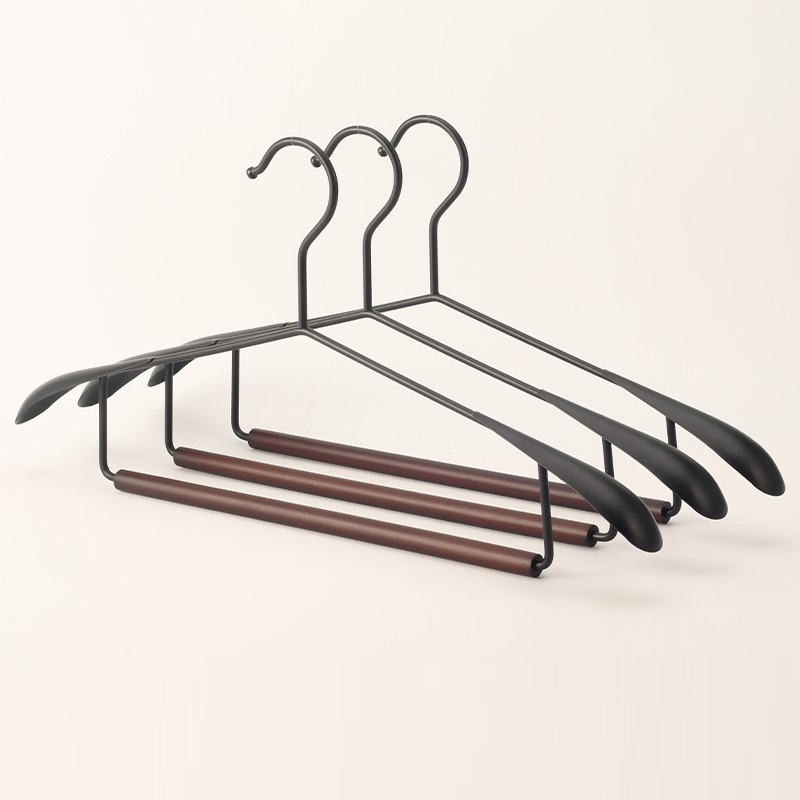 Flat Hook Plus Shoulder Width Design Solid Wood and Iron Combination Hanger Metal Hanger Iron Hanger