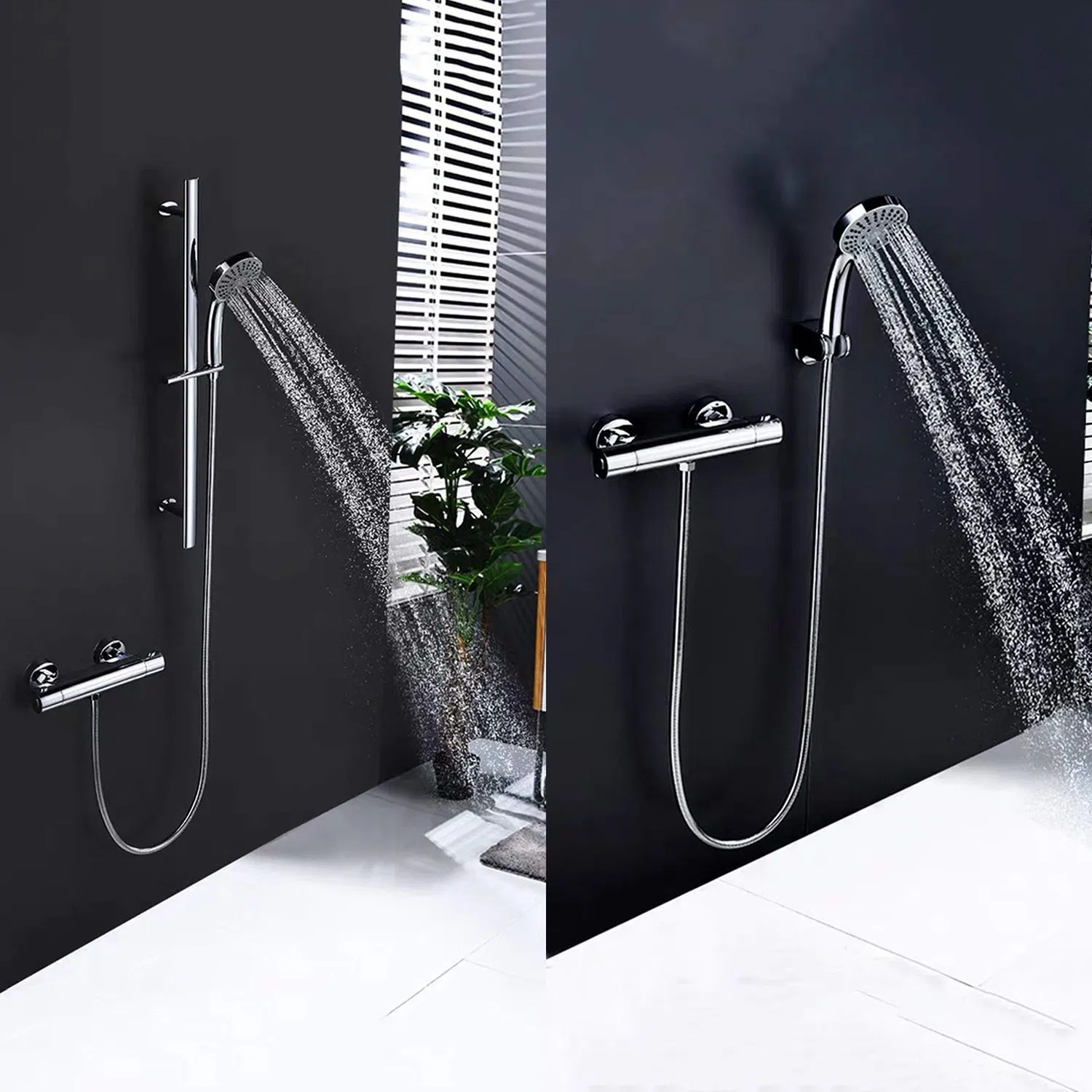 Wall Mount Polished Chrome Thermostatic Bathroom Shower Faucet 100 F Temperature Control Valve