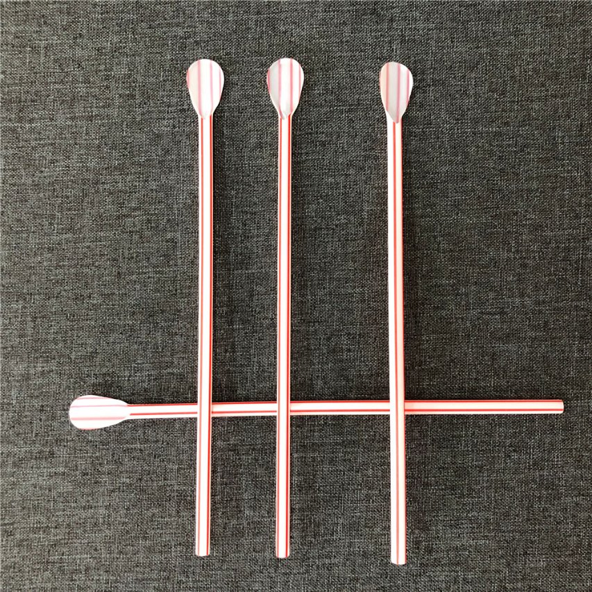 Wholesale Biodegrade Eco-Friendly Cutlery Diameter 6mm /8mm/12mm PLA Plastic Stripe Spoon Straw