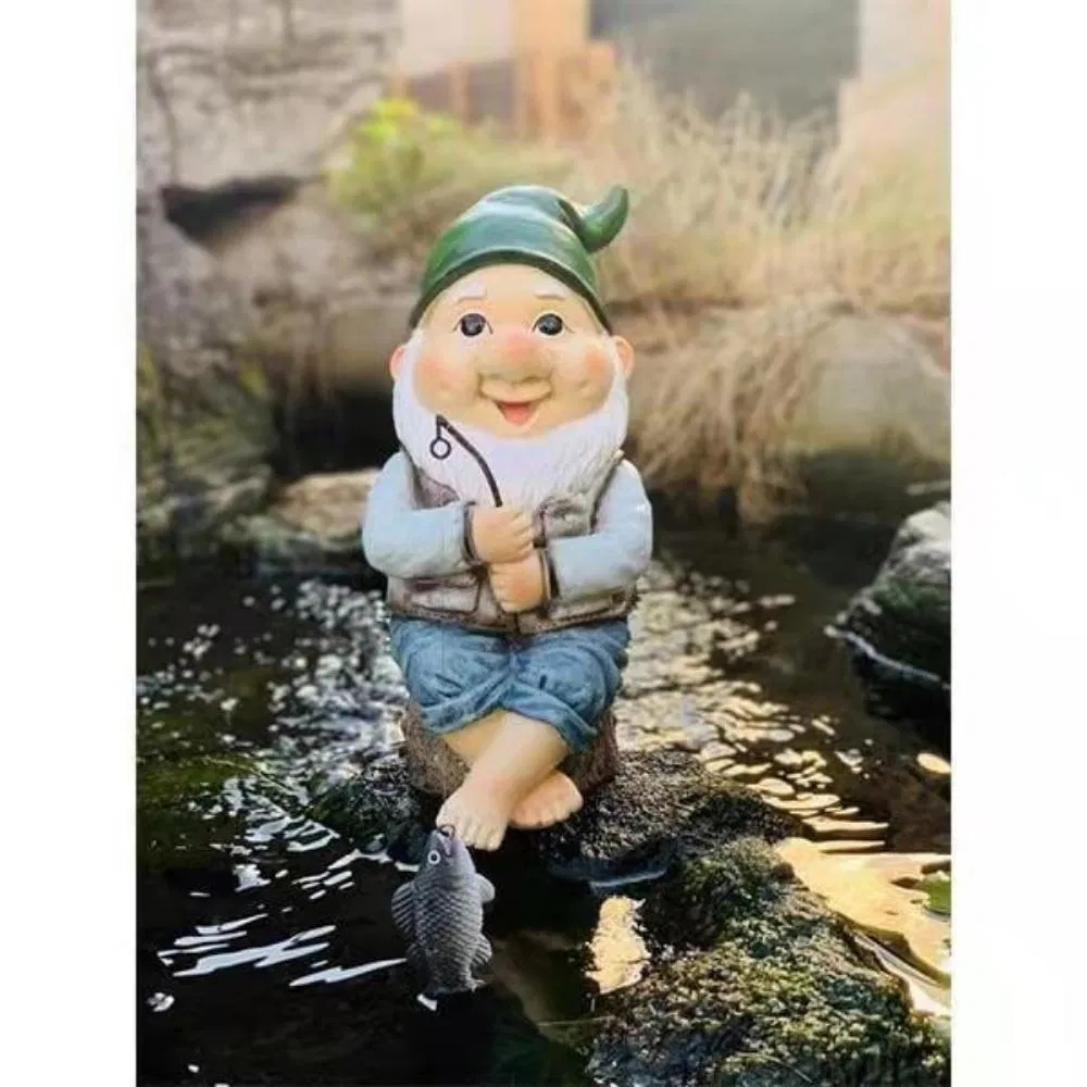 Fishing Dwarf Elf Figurines Yard Lawn Outdoor Gnome Garden Decor Ci18726