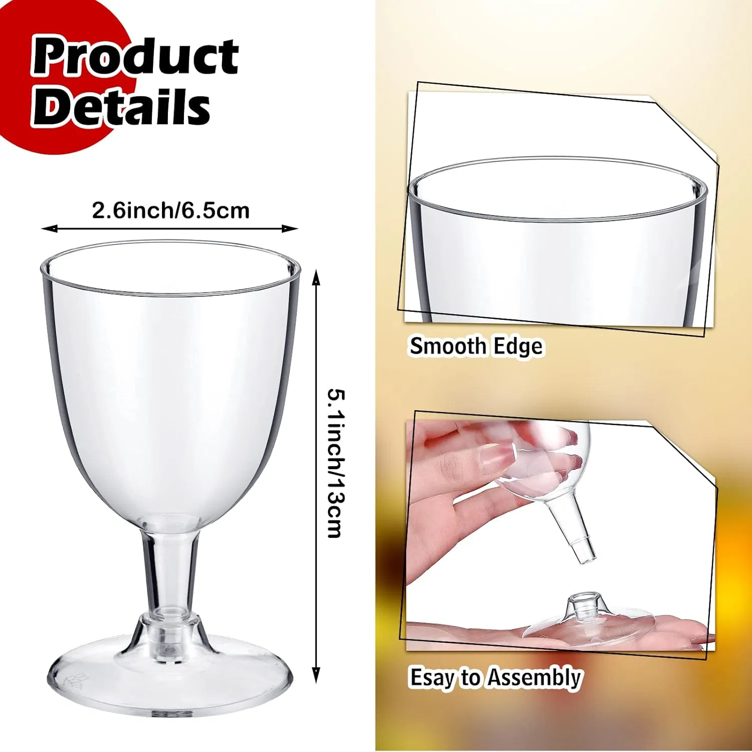 Plastic Wine Glasses with Stem Disposable Stackable 6oz Plastic Wine Cups for Parties