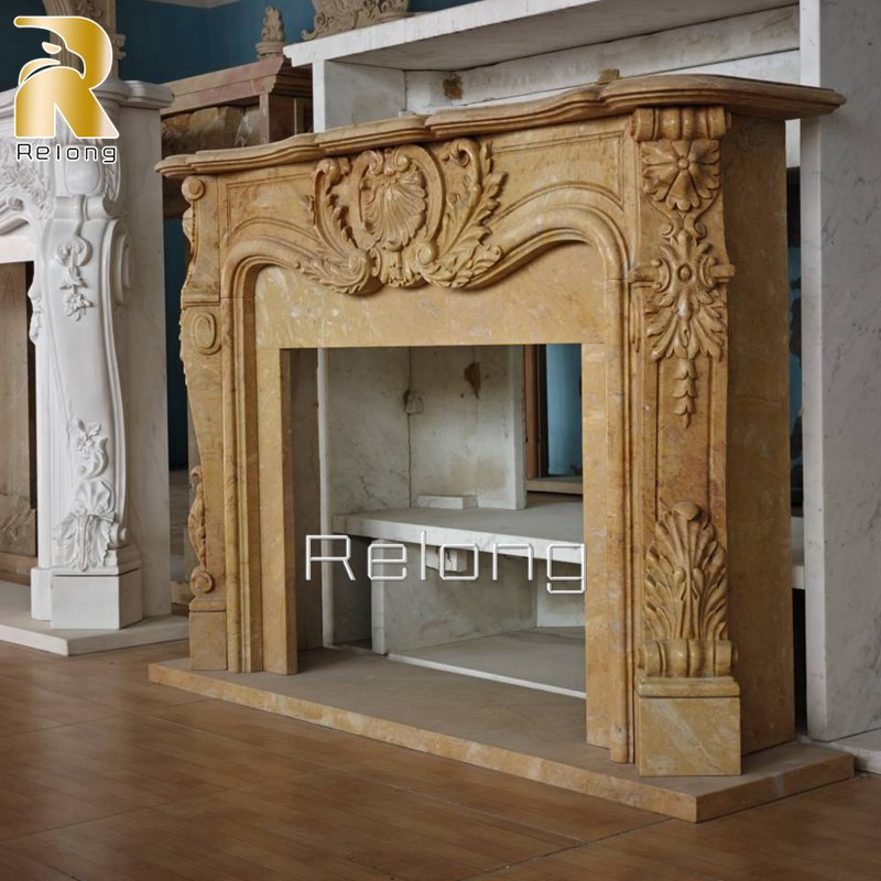 Hand Carved Natural Marble Stone Fireplace Surround for Sale