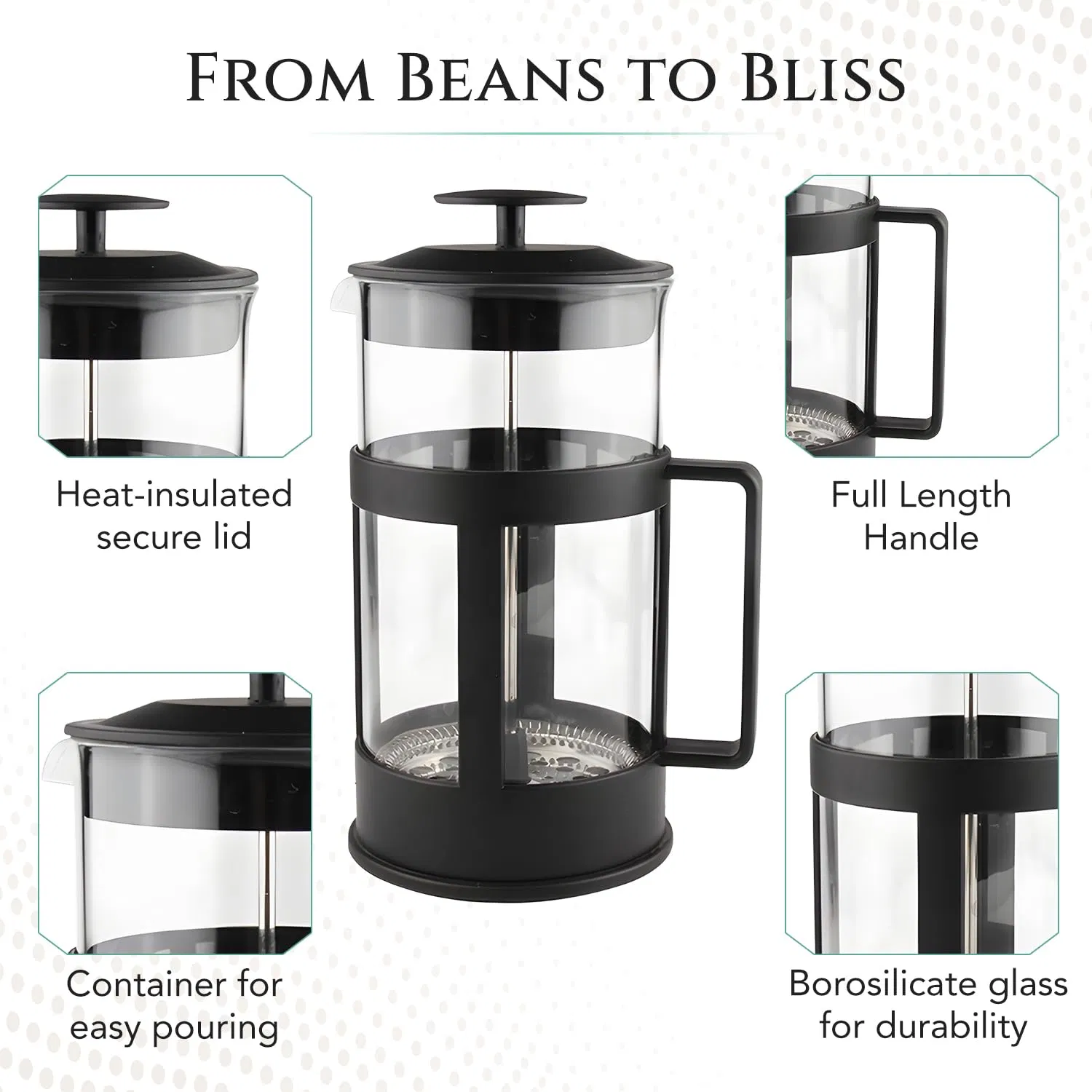 2025 Wholesale Custom Heat Resistant Portable Manual French Press Coffee Maker Prensa Francesa