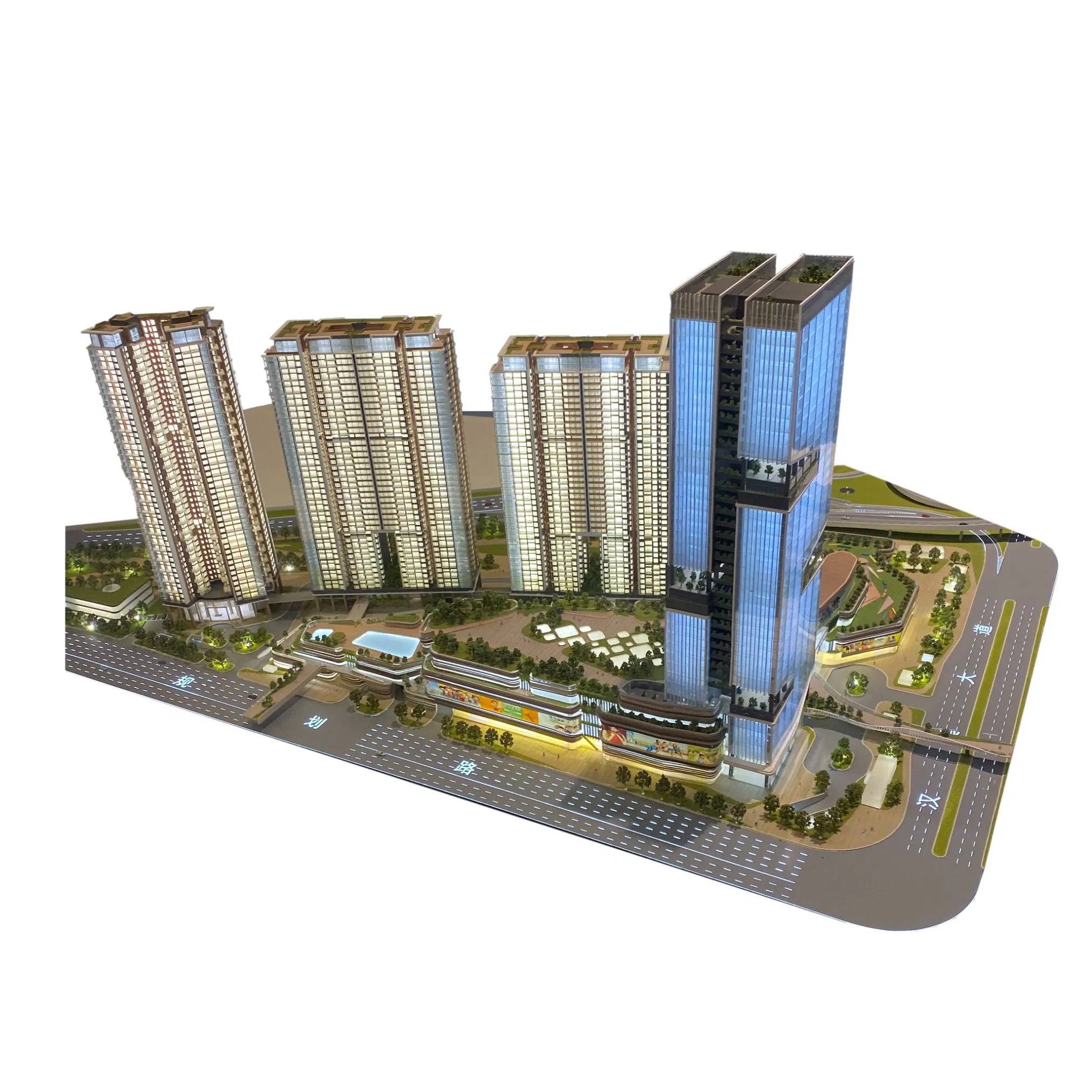 Scale Model Making of Commercial Square Buildings with Lighting Display