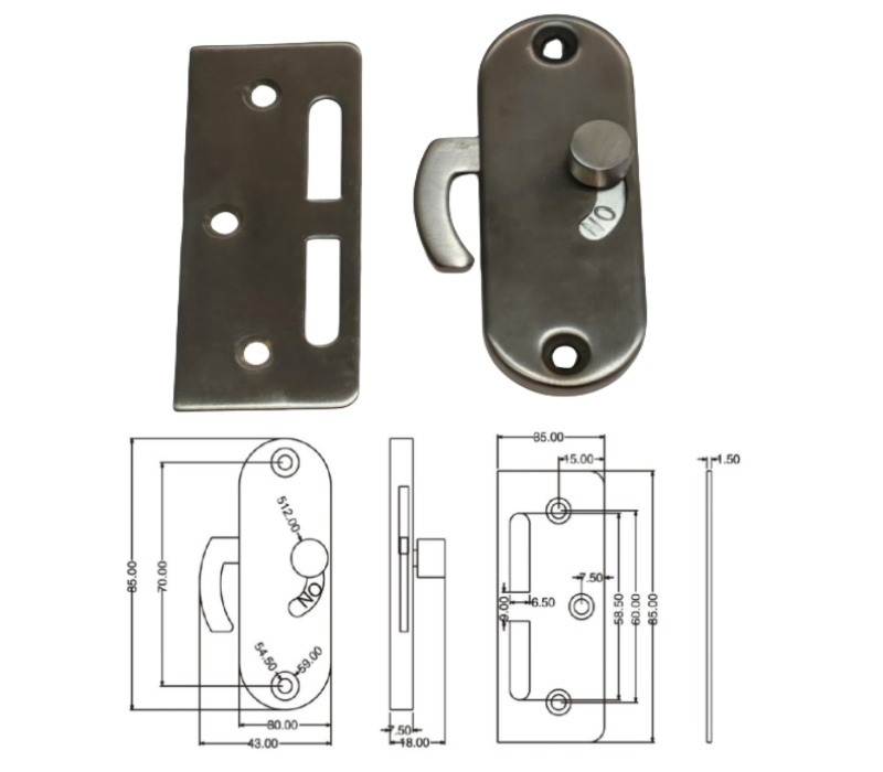 Sliding Folding Cupboard Door Hook Lock Hidden Concealed Door Steel Lock Set with Key Wooden for Aluminium Glass Bathroom Cabinet Door