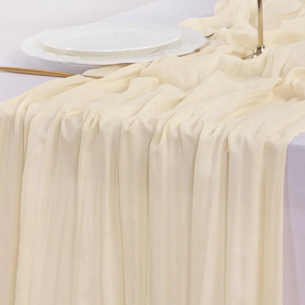 Beige Boho Rustic Cheesecloth Table Runner for Wedding Party Birthday Home Decor