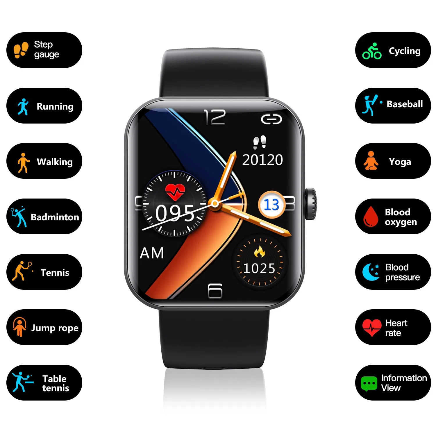 Step Counting, Distance, Calories, Heart Rate, Blood Oxygen Men Smartwatch