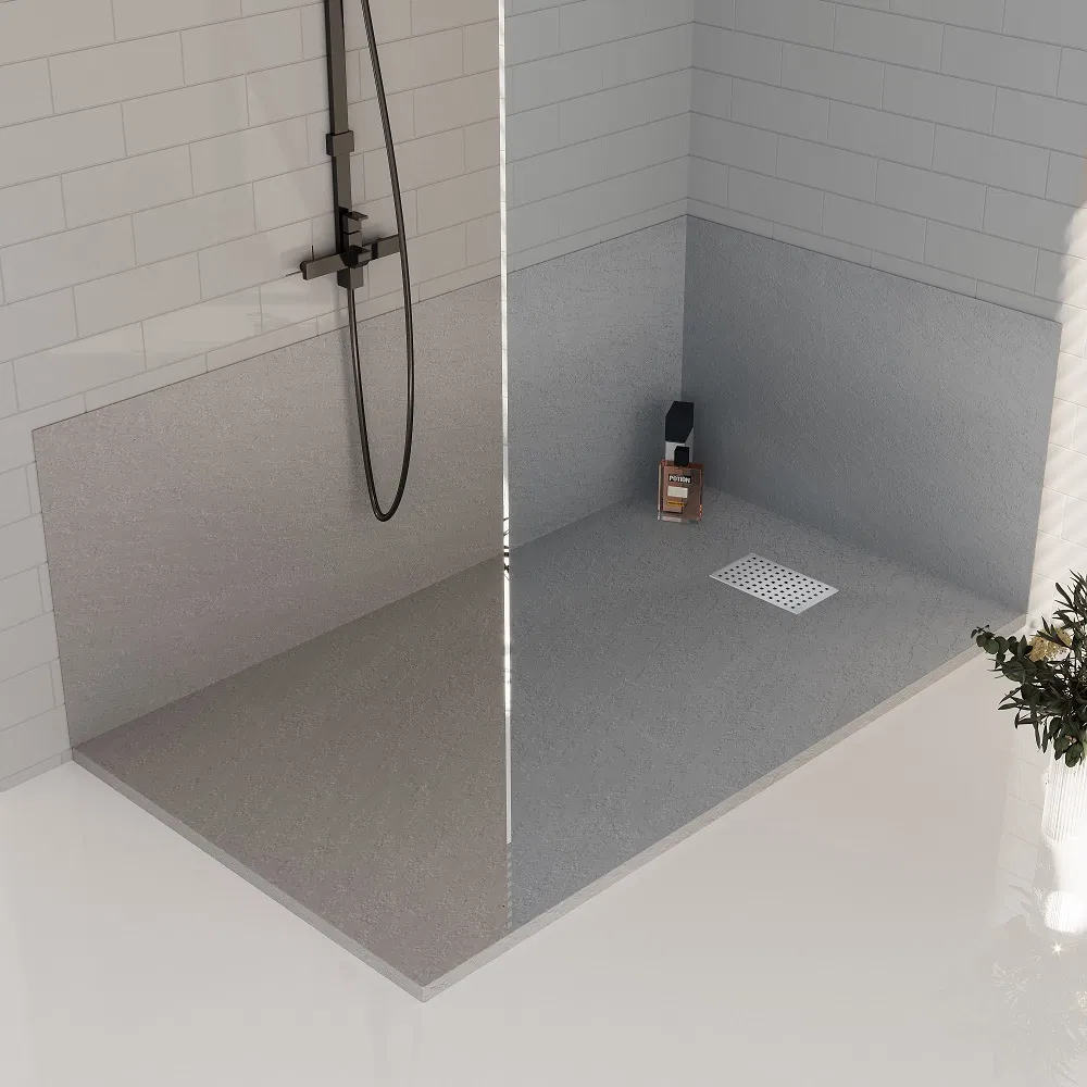 Mold-Resistant Matt Texture Surface Rectangle SMC Shower Tray with 304 Stainless Steel Drain Cover Plate