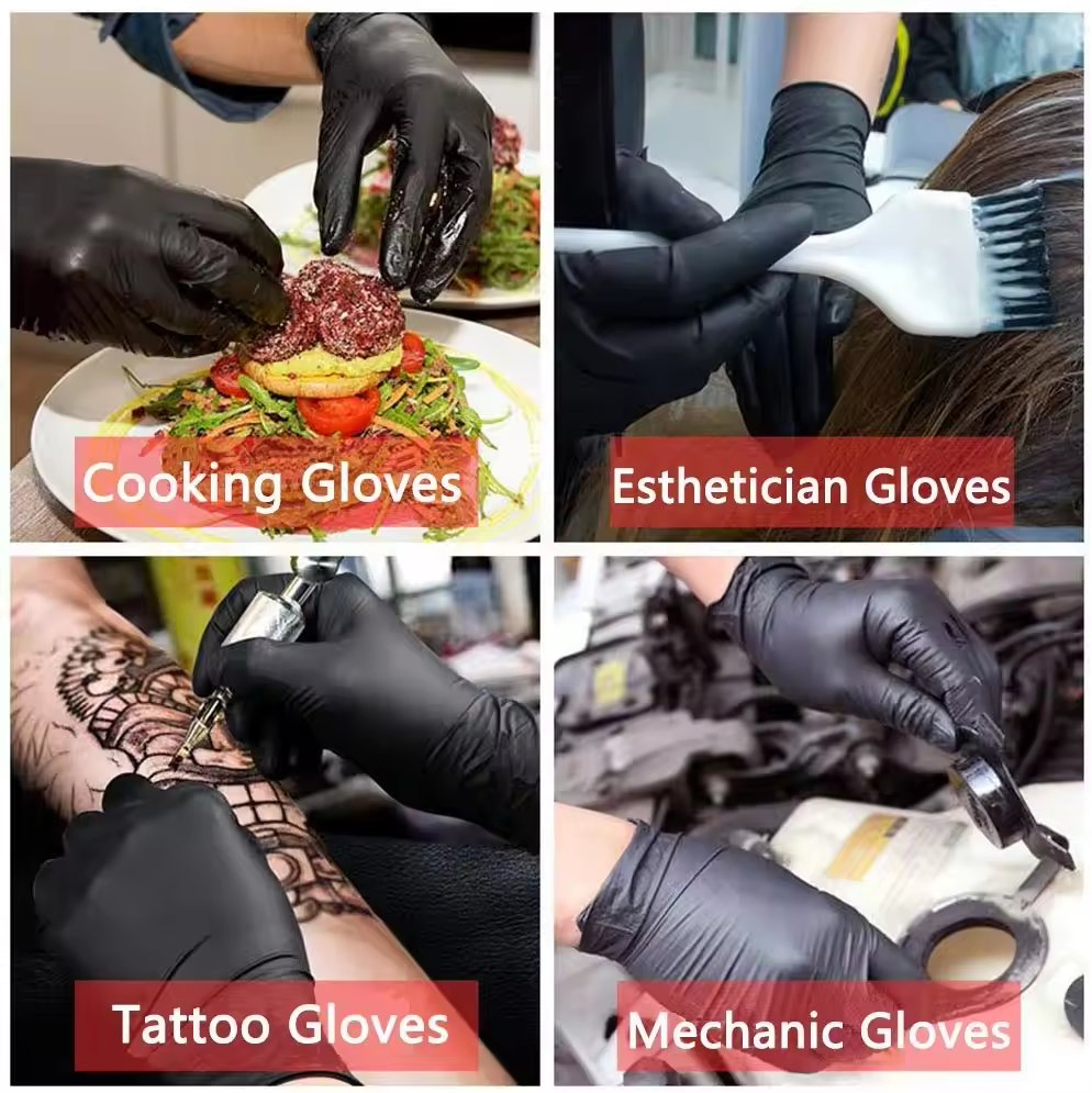 Black Touch Screen Examination Tattoo Powder Free Disposable Nitrile Gloves