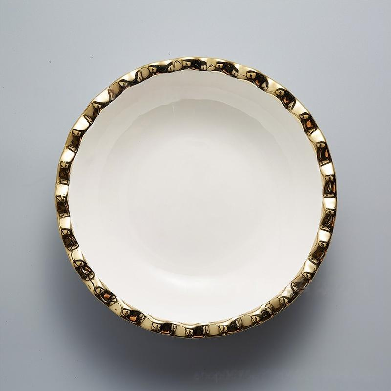 Soup Bowl Cut Edge 8"9"10"12" Size Electroplated Gold Porcelainware Ceramic Tableware