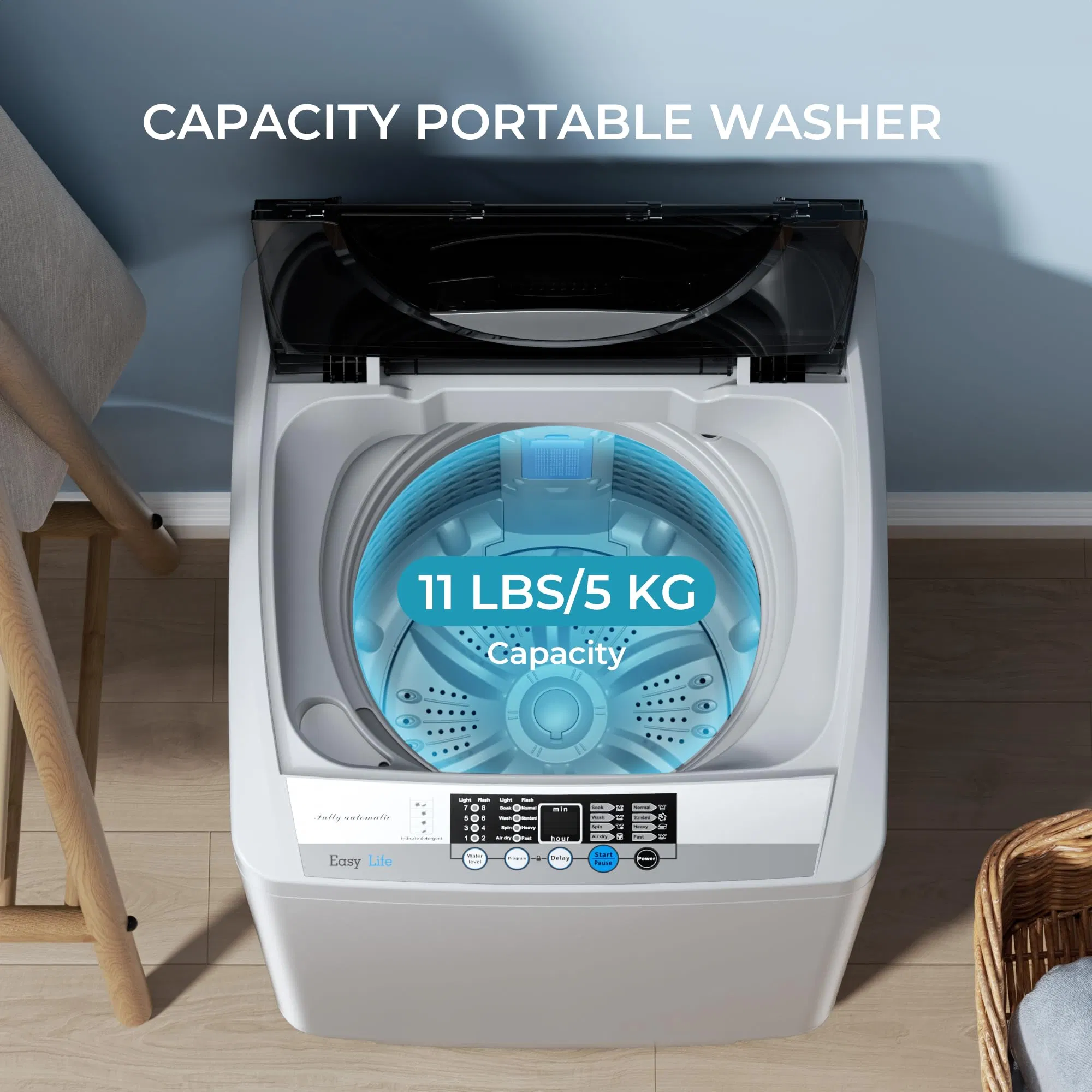 Portable Top Load Washing Machine Multiple Wash Settings for Rentals