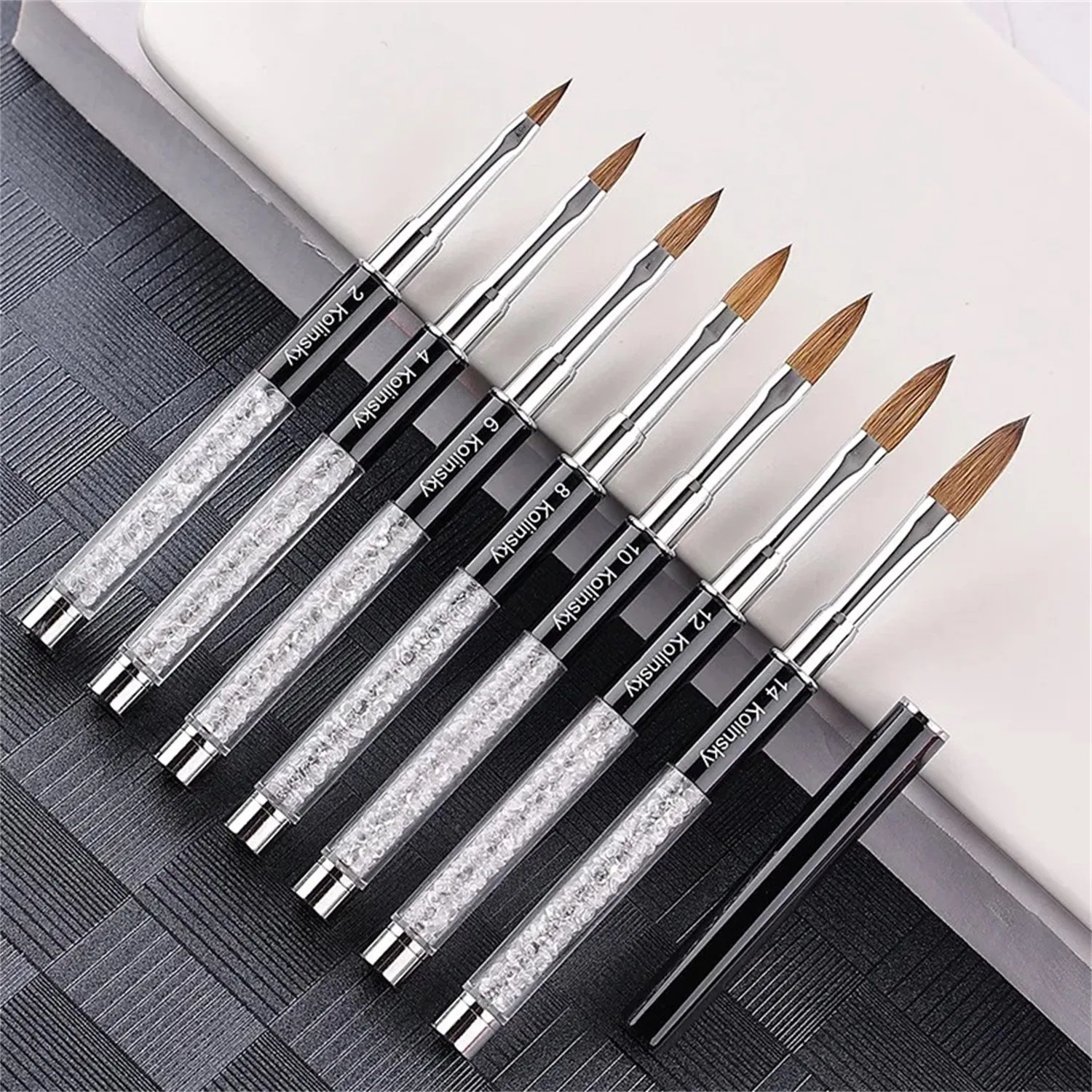 Factory Price Logo Customization 100% Kolinsky Nail Brush Rhinestone Handle Crystal Painting Nail Tools
