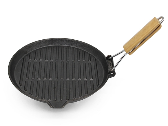 Чугунная гриль-сковорода с антипригарным покрытием и складной ручкой