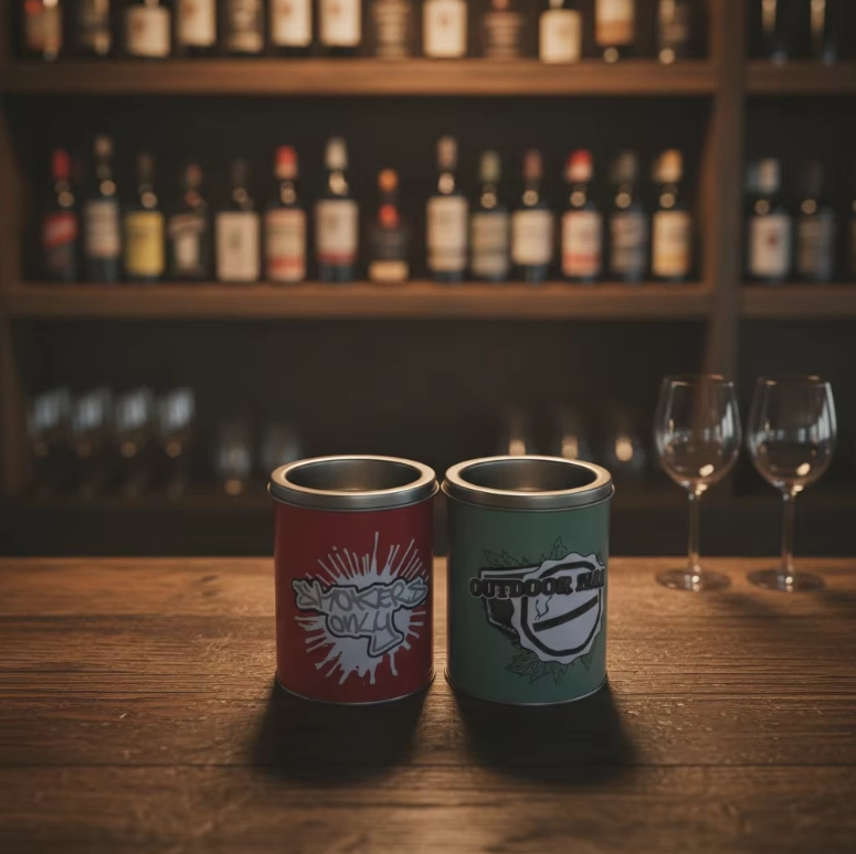 Factory Direct Sales Customized Printing Round Tabletop Use Can Shape Mini Tinplate Ashtray with Lid