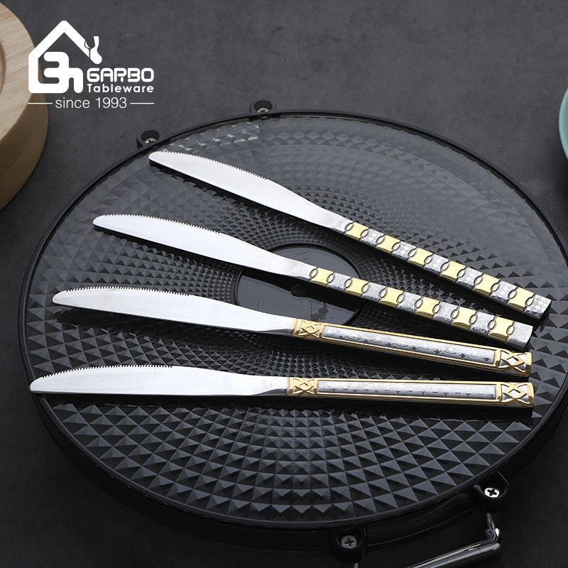 Factory Cheap Price Mirror 410 Stainless Steel Dinner Knife Sharp Steak Knife with Gold Plating Handle