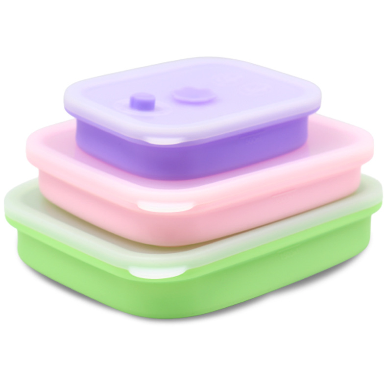 Food Storage Box for Refrigerator and Kitchen, Bento Box, Rectangular Lunch Box That Can Be Heated in Microwave, Silicone Storage Box with Lid