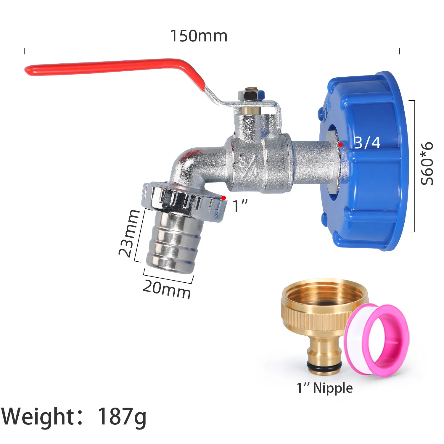3/4'' Alloy Faucet with Center Cap 1'' Brass Nipple Alloy Spout