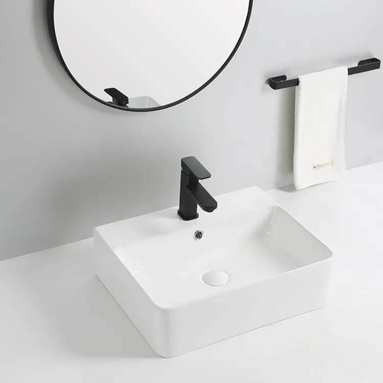 Manufacturer Wholesale Price Bathroom Small Rectangular Counter Top Porcelain Hand Wash Sink Ceramic Art Basin for Washroom